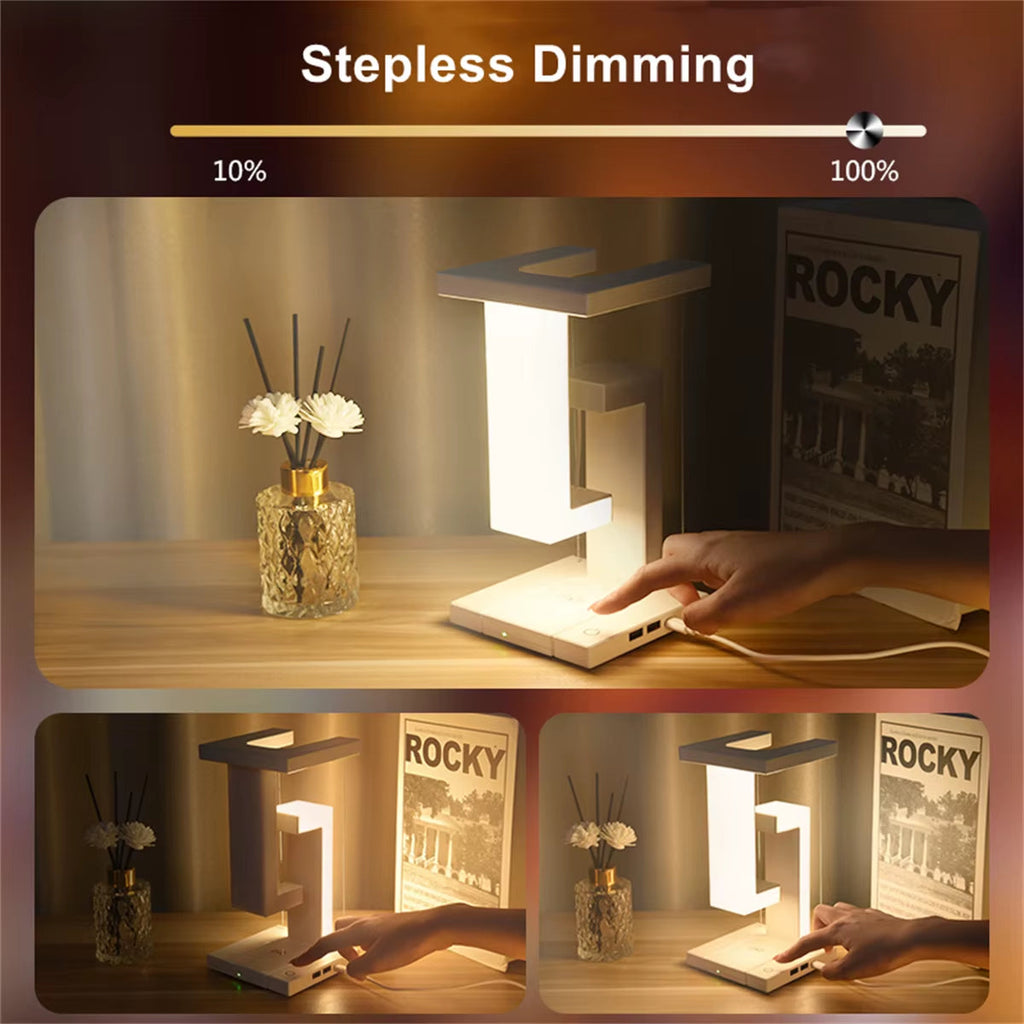 Innovative Floating Desk Lamp with Wireless Charging & USB Port - Perfect Bedside Companion for Your Devices