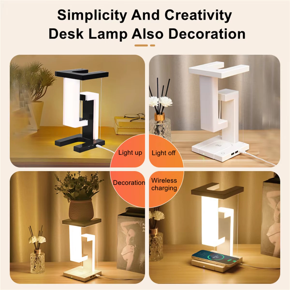 Innovative Floating Desk Lamp with Wireless Charging & USB Port - Perfect Bedside Companion for Your Devices